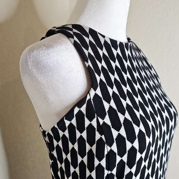 Ann Taylor Black & White Geometric Sleeveless Stretch Midi Dress Sz 6 - Picture 3 of 11